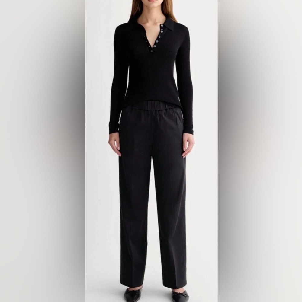 Everlane Women’s Black High Rise Elastic Waist Wide Leg Twill  Easy Pants Sz. 4